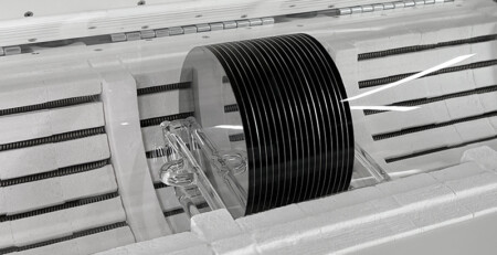 Wafer Tube Furnace showing Silicon Wafers inside the Quartz Tube